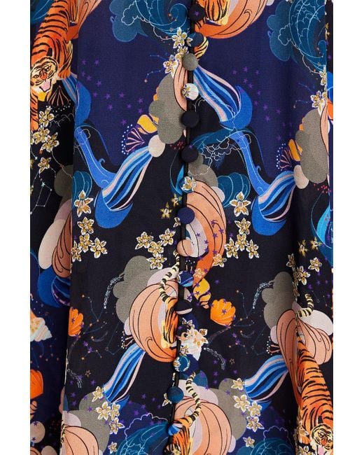 Saloni Blue Eve Floral-print Silk Crepe De Chine Midi Dress