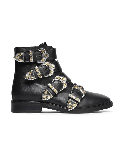 Maje Jackpot Buckled Leather Ankle Boots Black