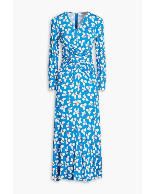 Diane von Furstenberg Blue Eloise Printed Maxi Wrap Dress