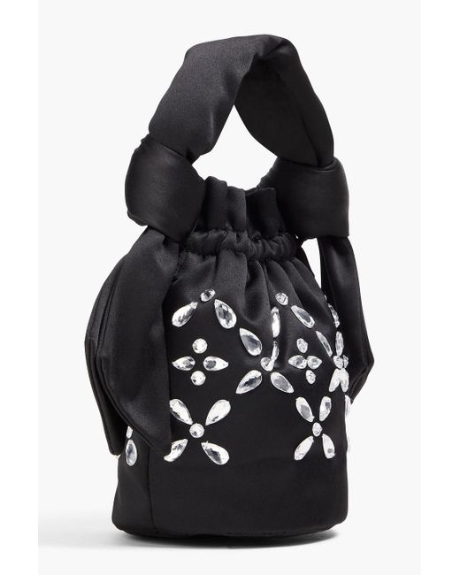 Ganni Black Crystal-embellished Satin Bucket Bag