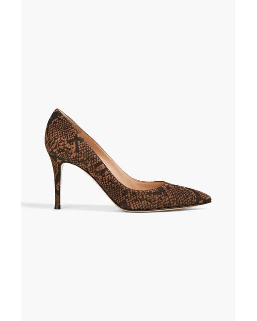 Gianvito Rossi Brown Snake-print Suede Pumps