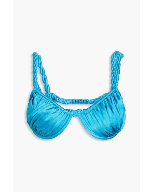 Isa Boulder Ruched Stretch-satin Underwired Bikini Top in