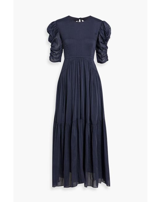 Isabel Marant Blue Bealisa Open-Back Ruched Cotton And Silk-Blend Crepon Midi Dress