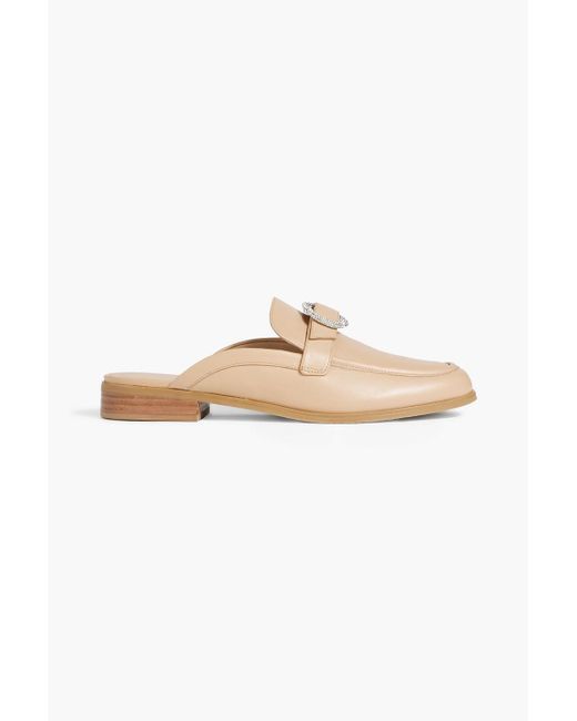 Stuart Weitzman White Crystal Buckle Leather Mule