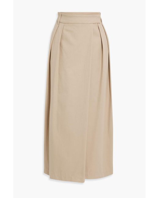 Brunello Cucinelli Natural Pleated Cotton-blend Twill Maxi Wrap Skirt