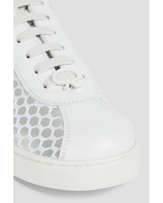Gianvito Rossi White Helena Fishnet Leather Sneakers