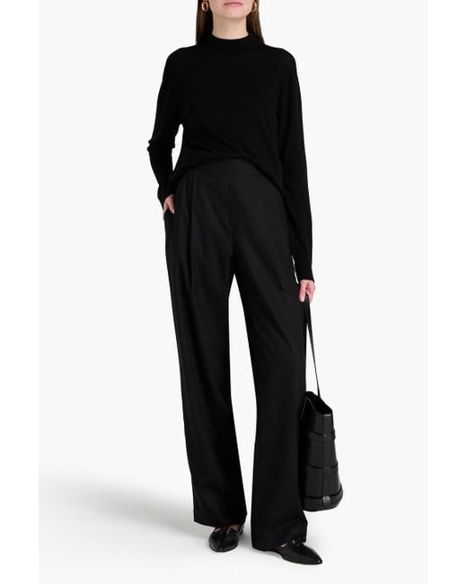 Vince Black Lyocell And Linen-blend Wide-leg Pants