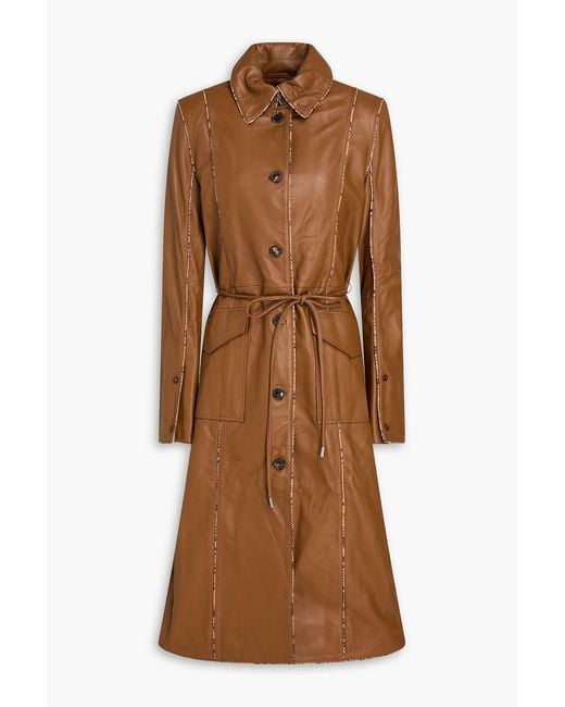 Saks Potts Brown Leather Trench Coat