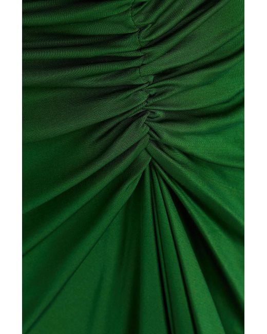Costarellos Green Ruched Cutout Jersey Midi Dress
