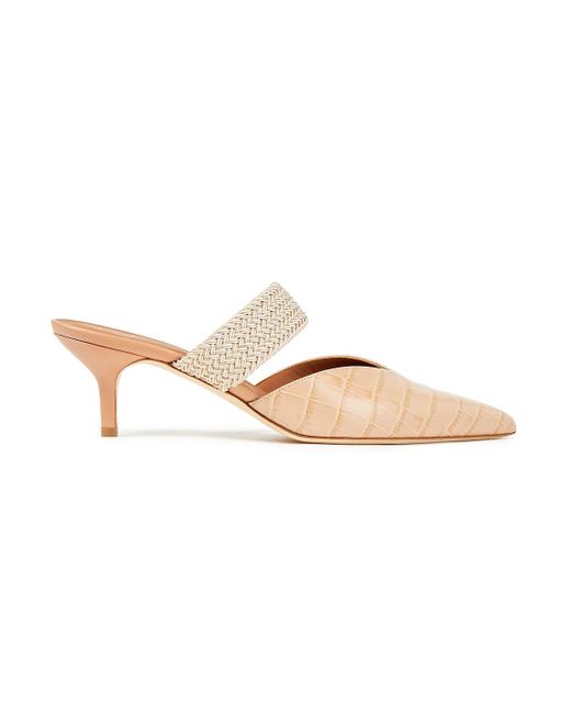 Malone Souliers Maisie 45 Braided Cord And Croc-effect Leather Mules | Lyst
