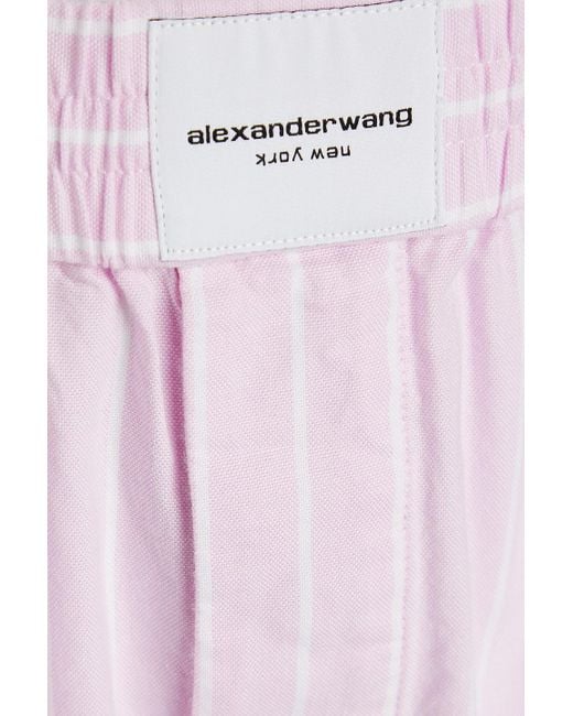 T By Alexander Wang Pink Embellished Striped Cotton-oxford Shorts