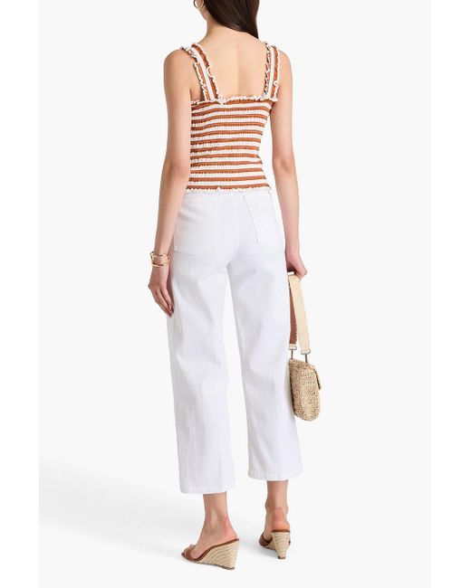 Veronica Beard Brown Averie gestreiftes oberteil aus baumwoll-jersey mit raffung