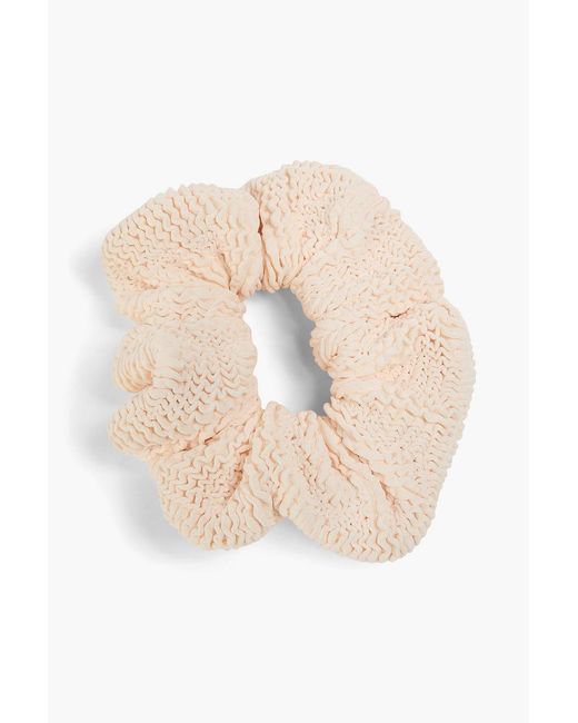 Hunza G White Crinkled Seersucker Scrunchie