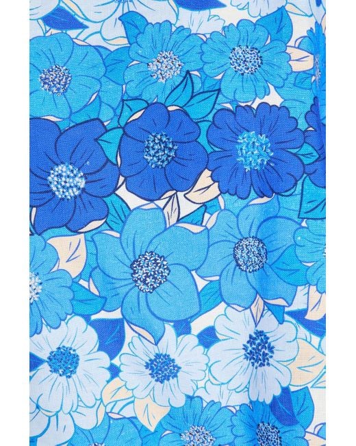 Farm Rio Blue Cropped Floral-Print Linen Top