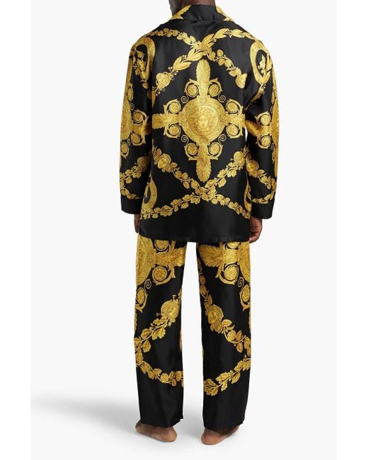 Versace Yellow Printed Silk-twill Pajama Pants for men