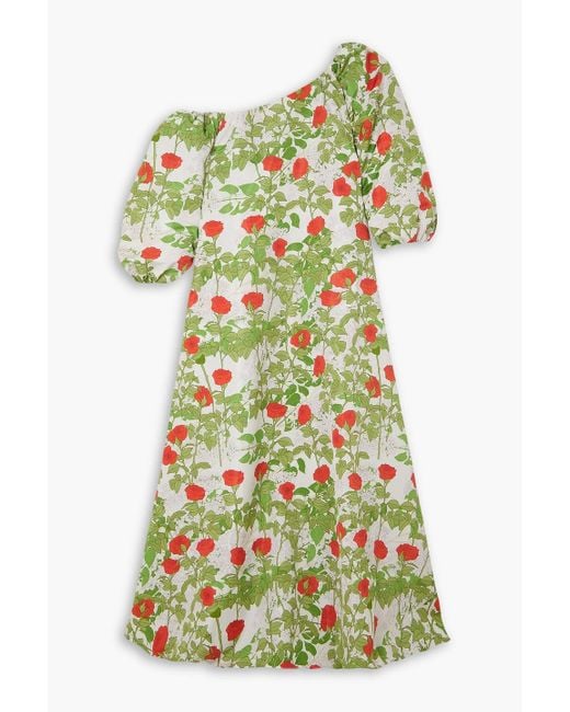 BERNADETTE Green Nathalie One-shoulder Floral-print Taffeta Gown