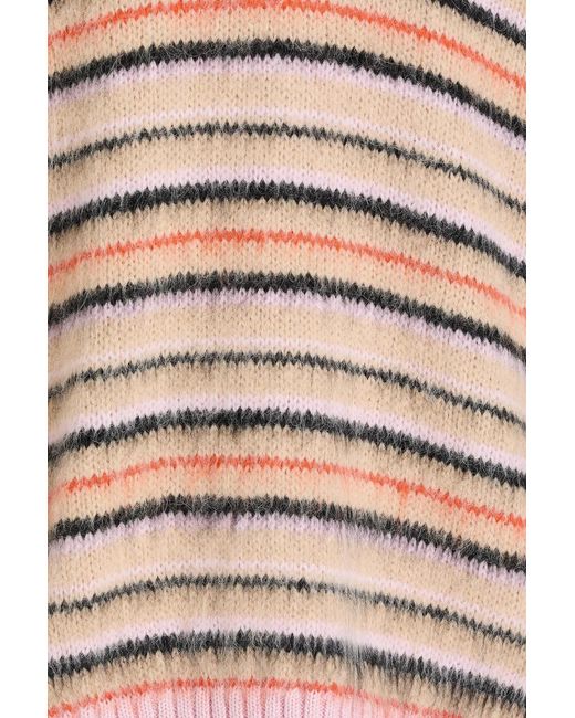 Stine Goya White Striped Intarsia-Knit Polo Sweater