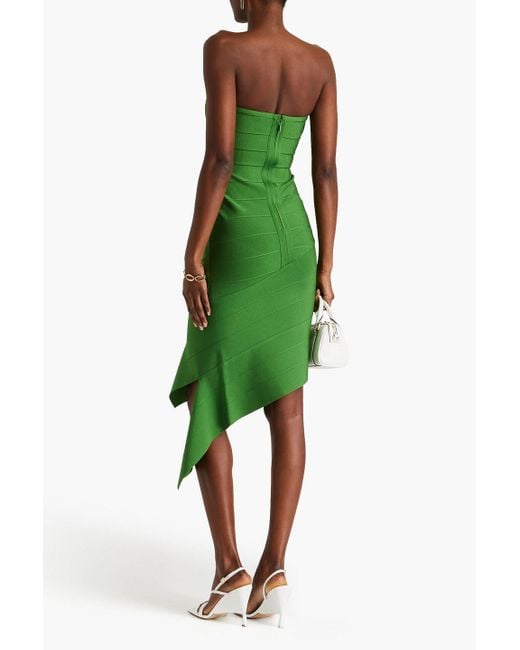Hervé Léger Green Slashed Bandage Strapless Mini Dress