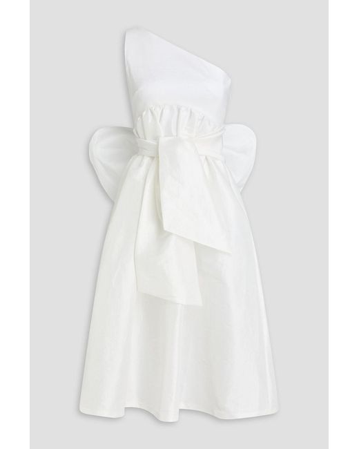 Kika Vargas White Claressa One-shoulder Bow-detailed Taffeta Midi Dress