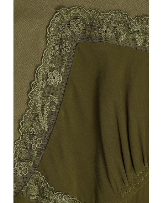 Simone Rocha Green Lace-trimmed Crepon-paneled Cotton-jersey Midi Dress