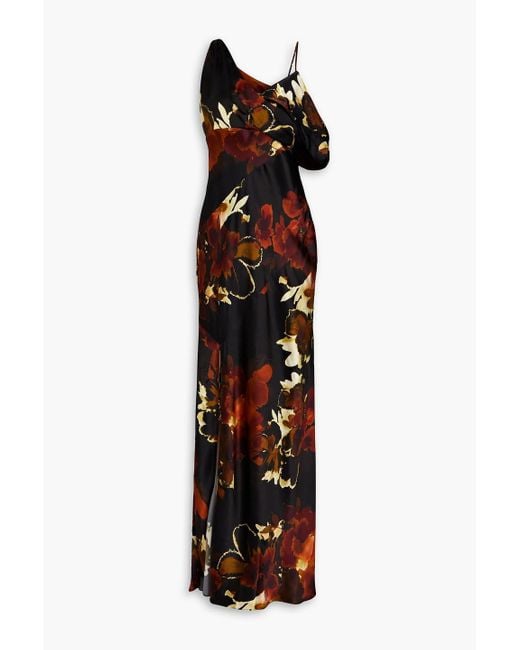 Nicholas Black Off-The-Shoulder Floral-Print Silk-Blend Satin Maxi Dress