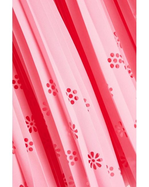Boutique Moschino Pink Laser-cut Pleated Crepe De Chine Midi Dress