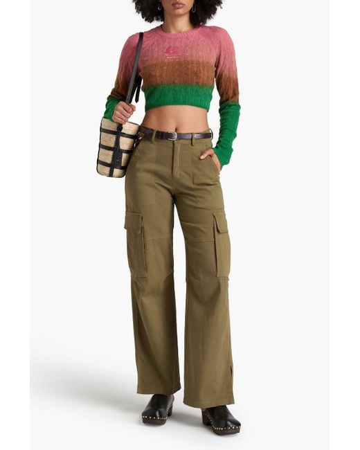 Etro Green Cropped Dégradé Cable-knit Wool Sweater