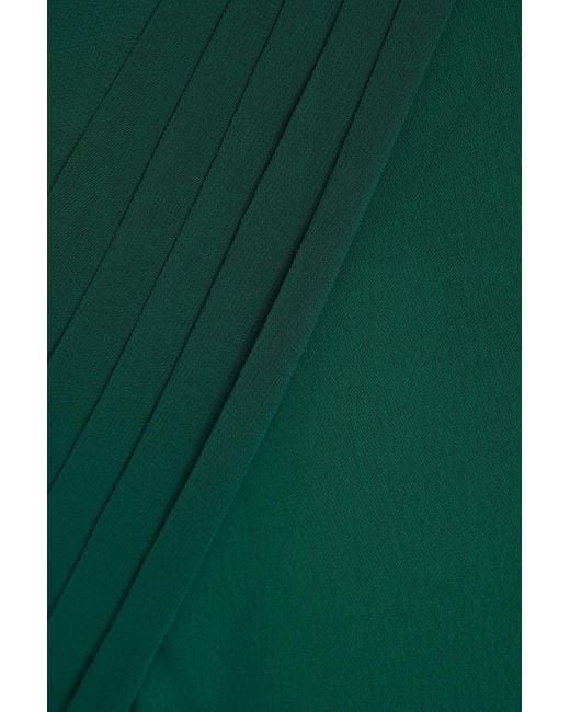 Badgley Mischka Green One-shoulder Draped Georgette And Stretch-crepe Midi Dress