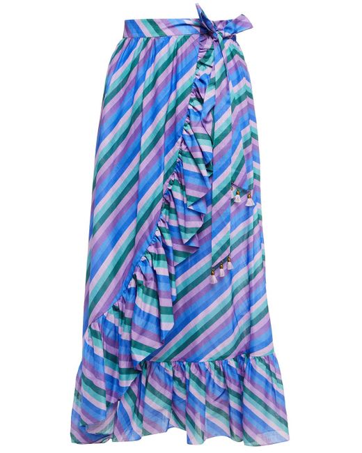 Zimmermann Poppy Ruffled Striped Cotton Midi Wrap Skirt in Lilac (Blue ...