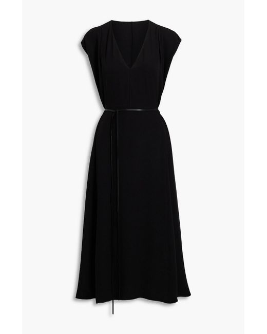 Valentino Garavani Black Belted Silk-crepe Midi Dress