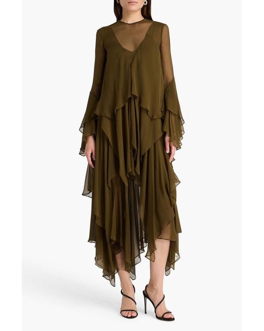 Zimmermann Green Tiered Silk-Chiffon Maxi Dress