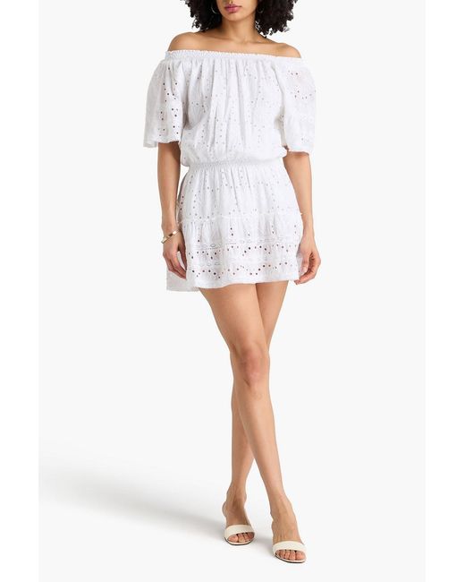 Melissa Odabash White Micha Off-the-shoulder Broderie Anglaise Cotton Mini Dress