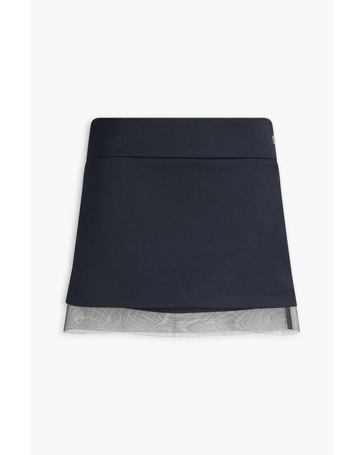 Maje Blue Tulle-Trimmed Crepe Mini Skirt