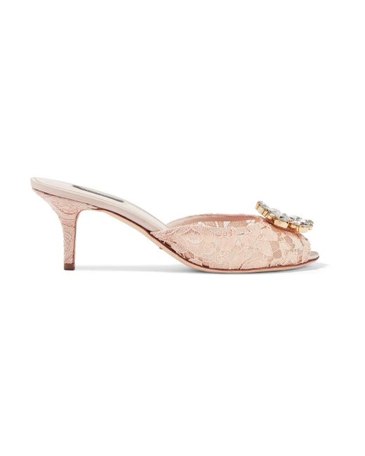 Dolce & Gabbana Keira Crystal-embellished Corded Lace Mules in Pastel ...