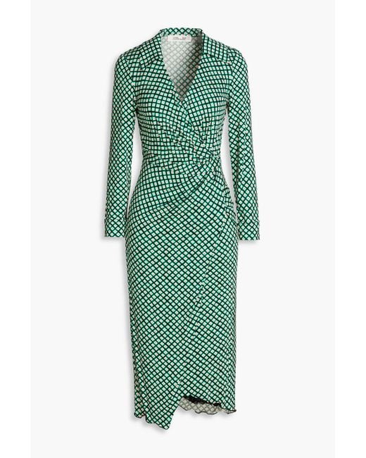 Diane von Furstenberg Green Palmira Wrap-effect Printed Jersey Midi Dress