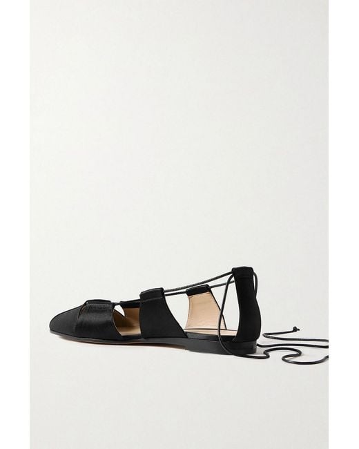 Le Monde Beryl Black Greek Lace-Up Silk-Satin Ballet Flats