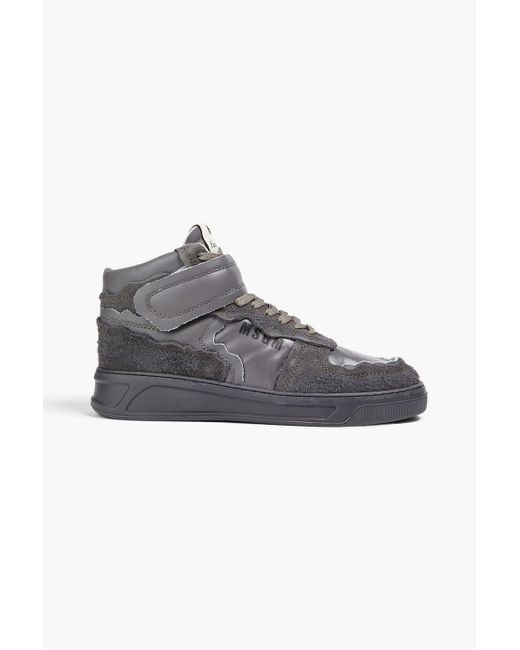 MSGM Gray Suede-trimmed Leather High-top Sneakers for men