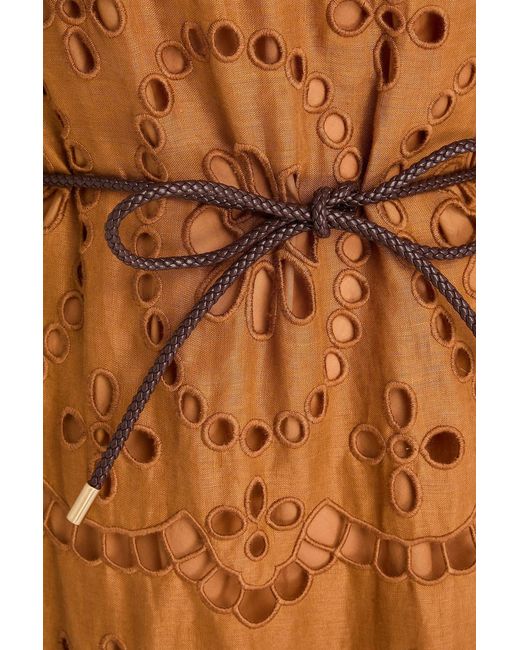 Zimmermann Orange Broderie Anglaise Linen Midi Dress