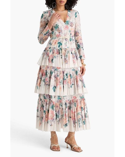 Zimmermann White Tiered Floral-Print Cotton Maxi Dress