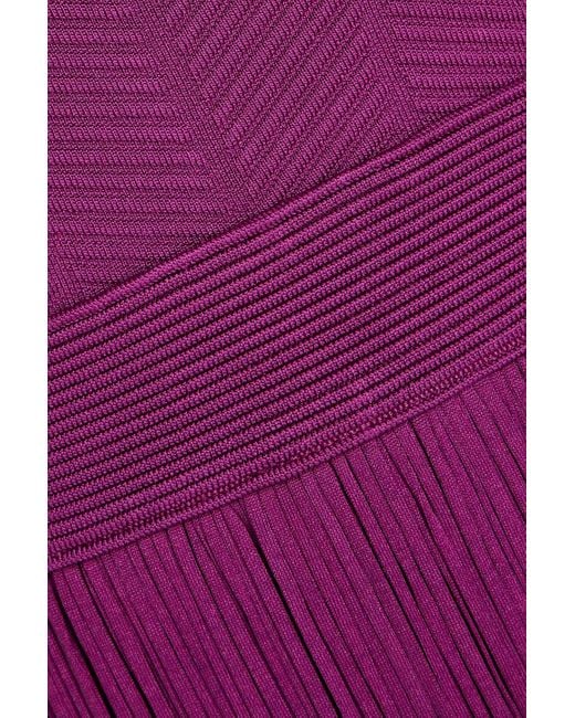 Hervé Léger Purple Fringed Stretch-knit Mini Dress
