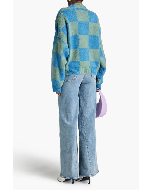 Stine Goya Blue Adonis Checked Jacquard-Knit Sweater