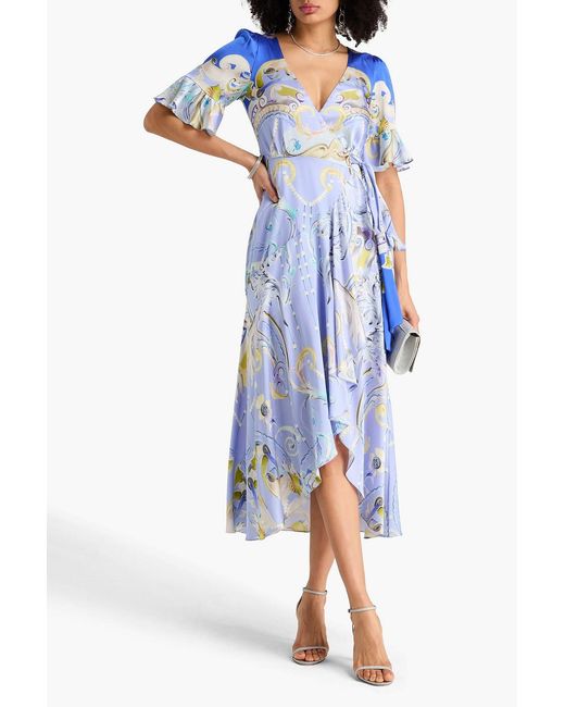 Temperley London Blue Carline Printed Midi Wrap Dress