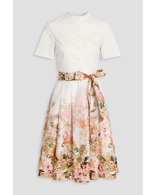 Mikael Aghal Natural Floral-Print Cotton-Blend Poplin Shirt Dress