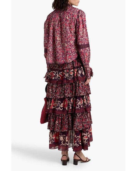 Farm Rio Tiered Floral-Print Crepe De Chine Maxi Skirt