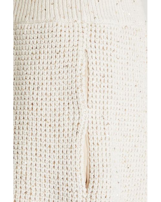 Brunello Cucinelli White Sequin-embellished Waffle-knit Cotton-blend Shorts