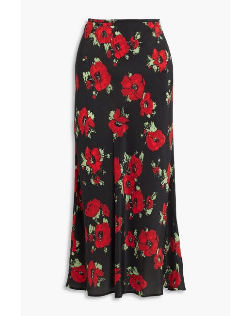 Rixo Red Kelly Floral-print Silk Crepe De Chine Midi Skirt