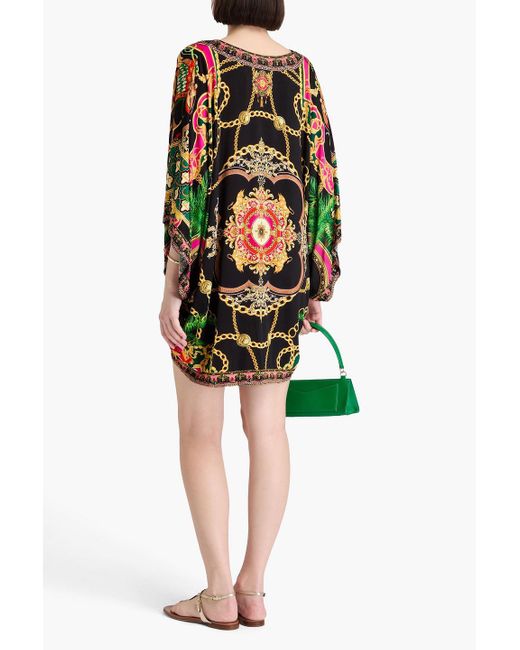 Camilla Black Crystal-Embellished Printed Stretch-Jersey Kaftan