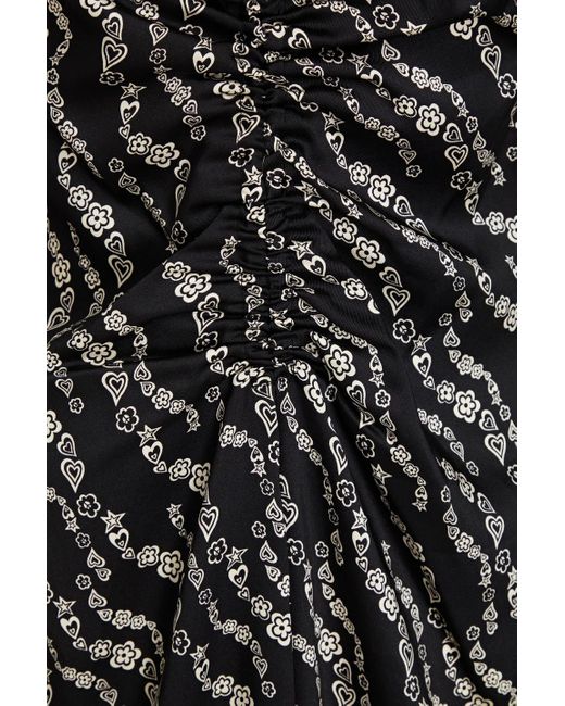 Sandro Black Ruched Printed Twill Midi Slip Dress