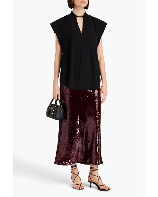 Zimmermann Black Embellished Cutout Pleated Twill Top