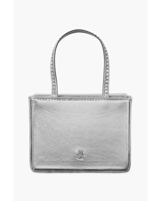 AMINA MUADDI Gray Super Amini Gilda Mini Crystal-embellished Leather Tote